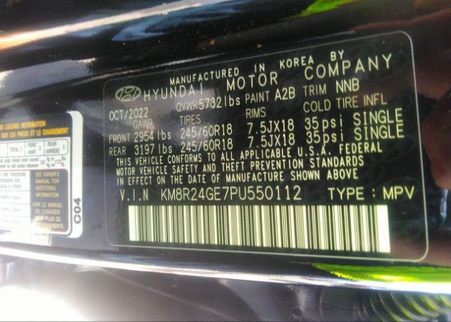 2023 HYUNDAI PALISADE(VIN: KM8R24GE7PU550112