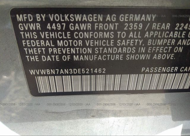 WVWBN7AN3DE521462 2013 VOLKSWAGEN CC
