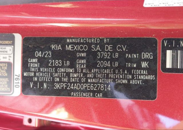 2023 KIA FORTE(VIN: 3KPF24AD0PE627814