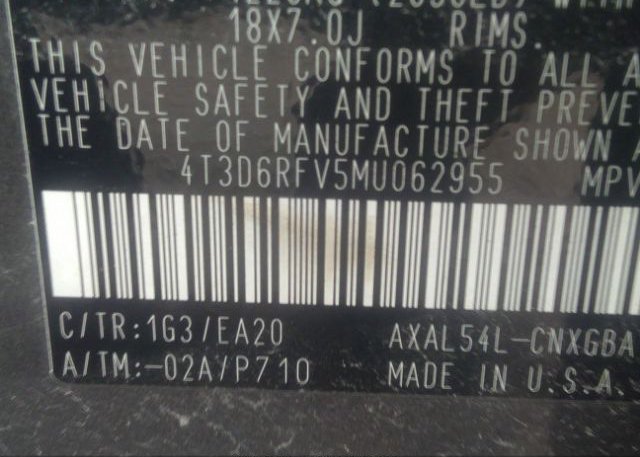 2021 TOYOTA RAV4(VIN: 4T3D6RFV5MU062955