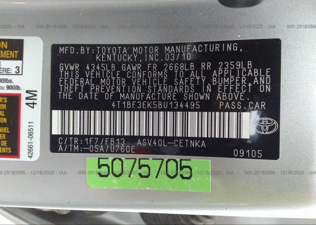 4T1BF3EK5BU134495 2011 TOYOTA CAMRY