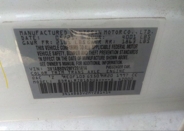 2021 NISSAN SENTRA(VIN: 3N1AB8DV2MY281414