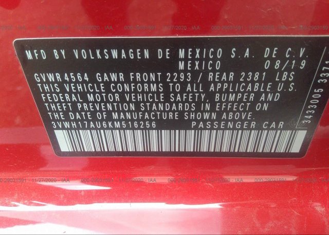 3VWH17AU6KM516256 2019 VOLKSWAGEN GOLF ALLTRACK
