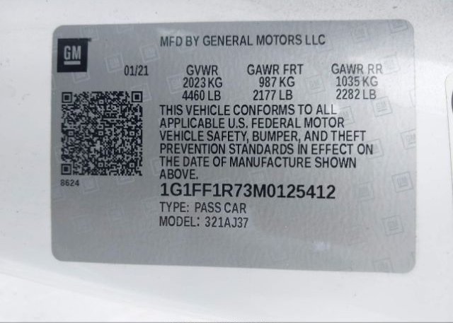 2021 CHEVROLET CAMARO(VIN: 1G1FF1R73M0125412