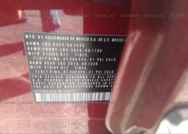 3VV2B7AX2JM113407 2018 VOLKSWAGEN TIGUAN