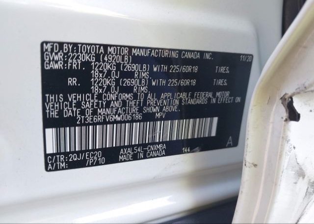 2021 TOYOTA RAV4(VIN: 2T3E6RFV6MW006186