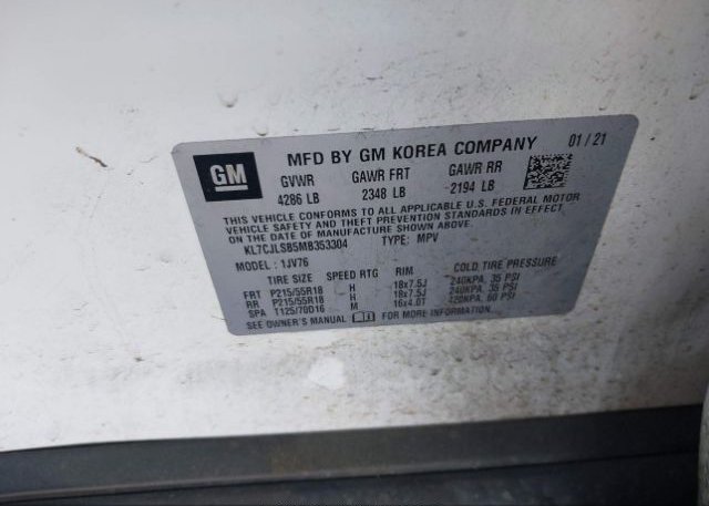 2021 CHEVROLET TRAX(VIN: KL7CJLSB5MB353304