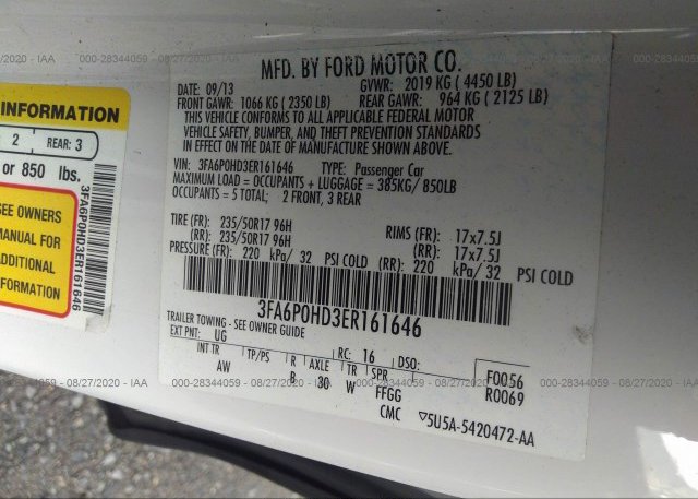3FA6P0HD3ER161646 2014 FORD FUSION