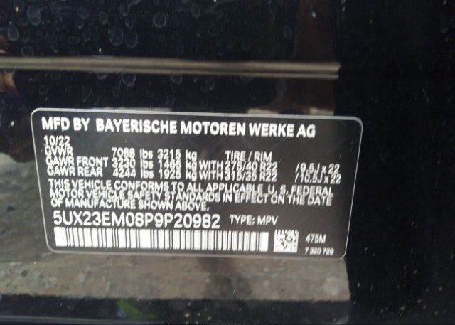 2023 BMW X7(VIN: 5UX23EM08P9P20982