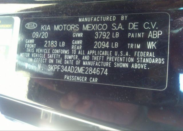 2021 KIA FORTE(VIN: 3KPF34AD2ME284674