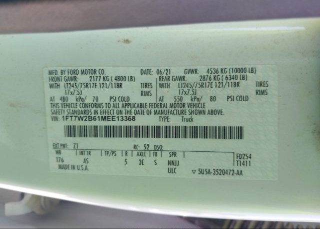 2021 FORD SUPER DUTY F-250 SRW(VIN: 1FT7W2B61MEE13368