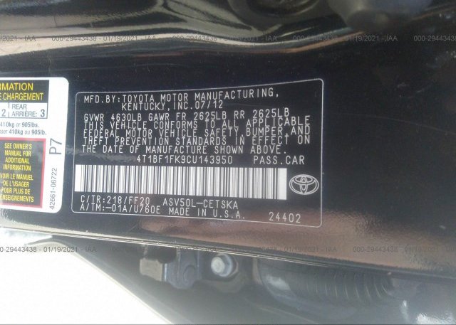 4T1BF1FK9CU143950 2012 TOYOTA CAMRY