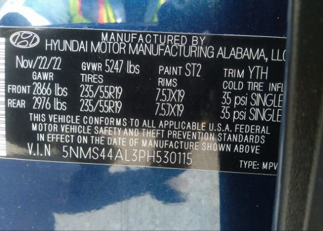 2023 HYUNDAI SANTA FE(VIN: 5NMS44AL3PH530115