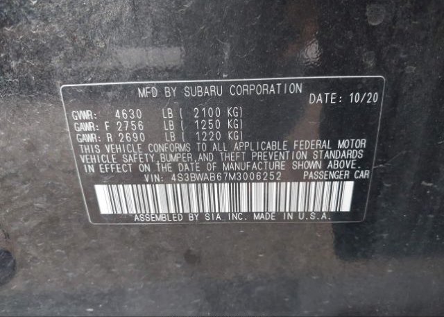 2021 SUBARU LEGACY(VIN: 4S3BWAB67M3006252