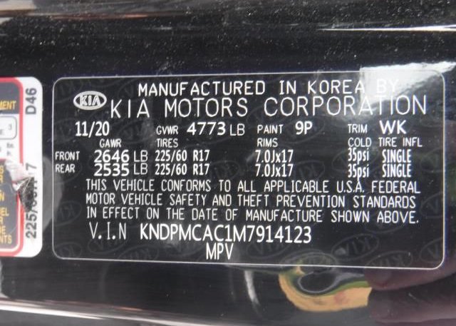 2021 KIA SPORTAGE(VIN: KNDPMCAC1M7914123