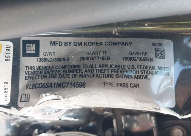 2021 CHEVROLET SPARK(VIN: KL8CD6SA1MC714596