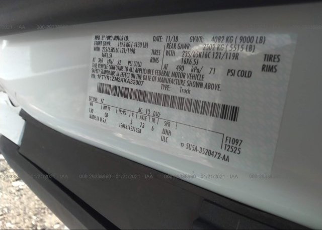 1FTYR1ZM2KKA32007 2019 FORD TRANSIT VAN