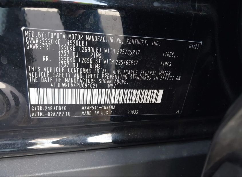 2023 TOYOTA RAV4 HYBRID LE(VIN: 4T3LWRFV4PU091024