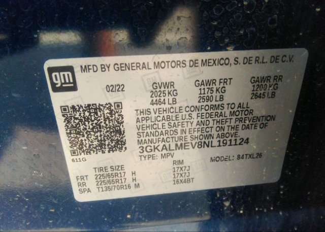 2022 GMC TERRAIN(VIN: 3GKALMEV8NL191124
