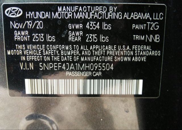 2021 HYUNDAI SONATA(VIN: 5NPEF4JA1MH095504