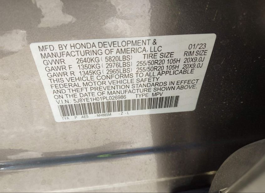 2023 ACURA MDX A-SPEC(VIN: 5J8YE1H01PL026986