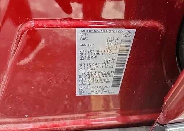 2022 NISSAN MURANO(VIN: 5N1AZ2CS8NC124294