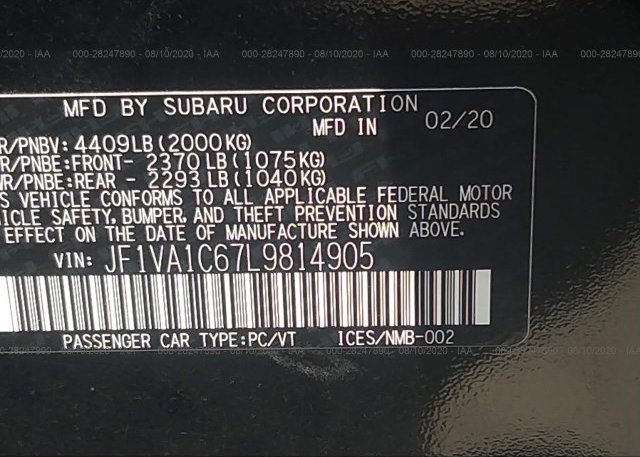 JF1VA1C67L9814905 2020 SUBARU WRX