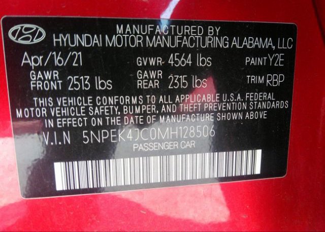 2021 HYUNDAI SONATA(VIN: 5NPEK4JC0MH128506