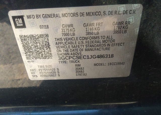 2018 CHEVROLET SILVERADO 1500 VIN: 3GCPCSEC1JG486318
