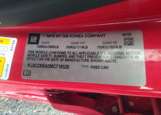 2021 CHEVROLET SPARK(VIN: KL8CD6SA5MC716528