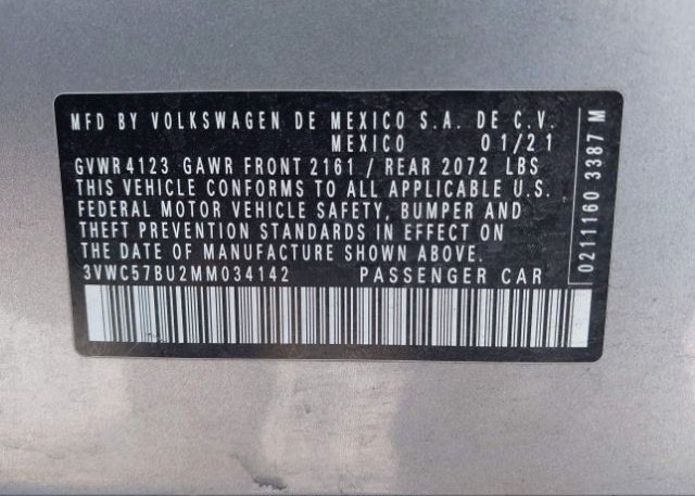 2021 VOLKSWAGEN JETTA(VIN: 3VWC57BU2MM034142