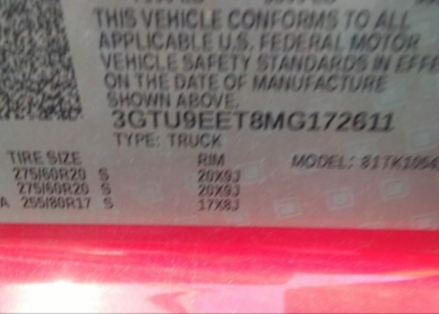 2021 GMC SIERRA 1500(VIN: 3GTU9EET8MG172611