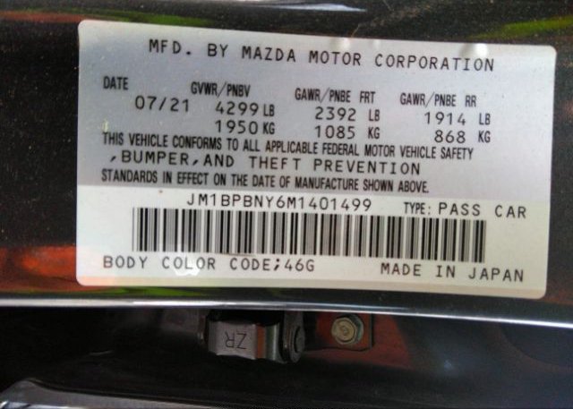 2021 MAZDA MAZDA3 HATCHBACK(VIN: JM1BPBNY6M1401499