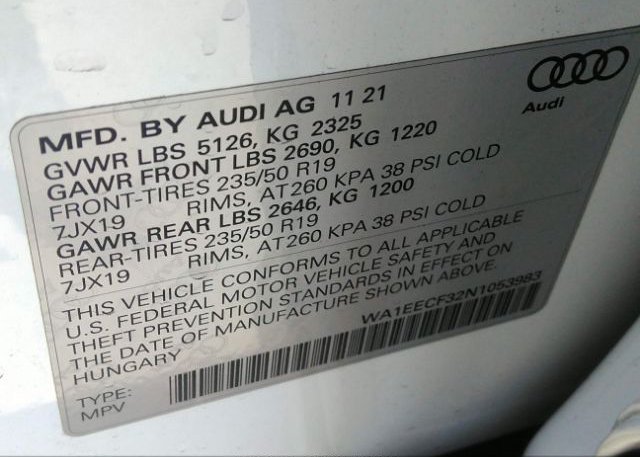 2022 AUDI Q3(VIN: WA1EECF32N1053983