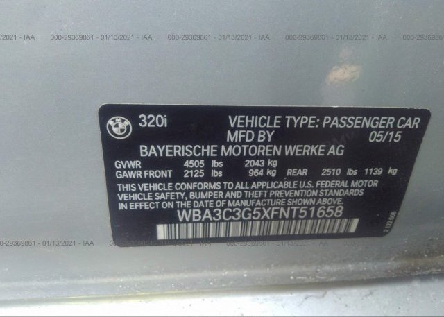 WBA3C3G5XFNT51658 2015 BMW 3 SERIES