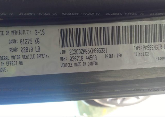 2C3CDZAG5KH605331 2019 DODGE CHALLENGER