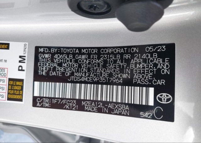 2023 TOYOTA COROLLA(VIN: JTDS4MCE9P3517964