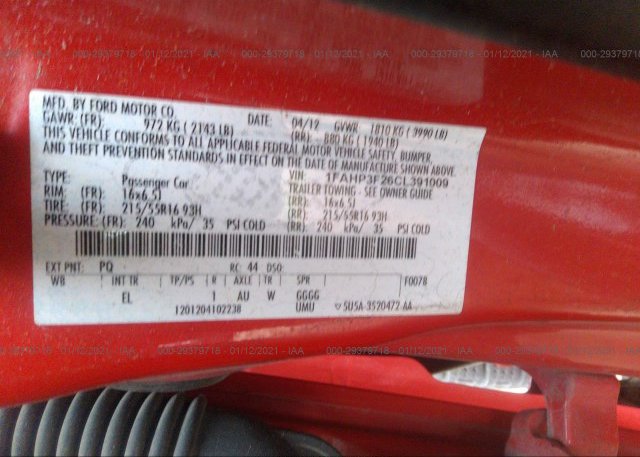 1FAHP3F26CL391009 2012 FORD FOCUS