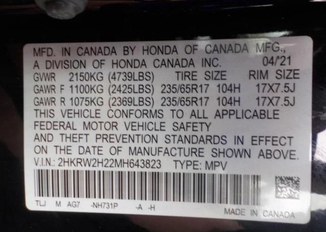 2021 HONDA CR-V(VIN: 2HKRW2H22MH643823
