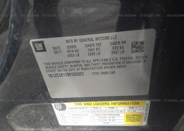 1G1ZC5E17BF383957 2011 CHEVROLET MALIBU