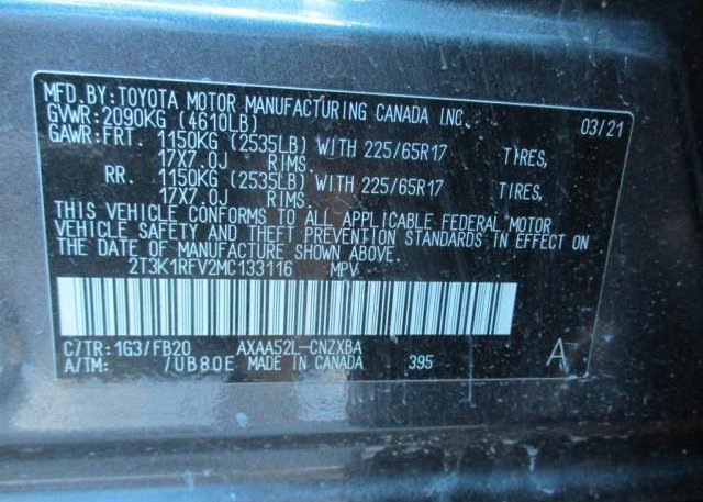 2021 TOYOTA RAV4(VIN: 2T3K1RFV2MC133116