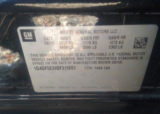 1G4GF5E39DF315651 2013 BUICK LACROSSE