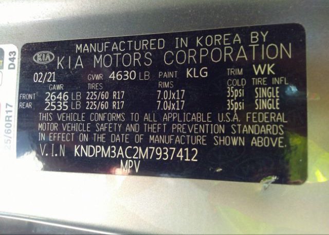 2021 KIA SPORTAGE(VIN: KNDPM3AC2M7937412