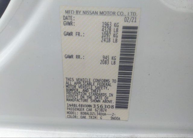 2021 NISSAN ALTIMA(VIN: 1N4BL4BVXMN356308