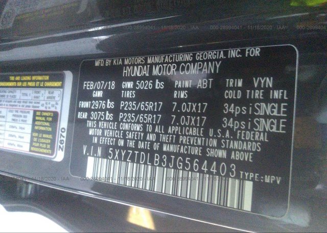 5XYZTDLB3JG564403 2018 HYUNDAI SANTA FE SPORT