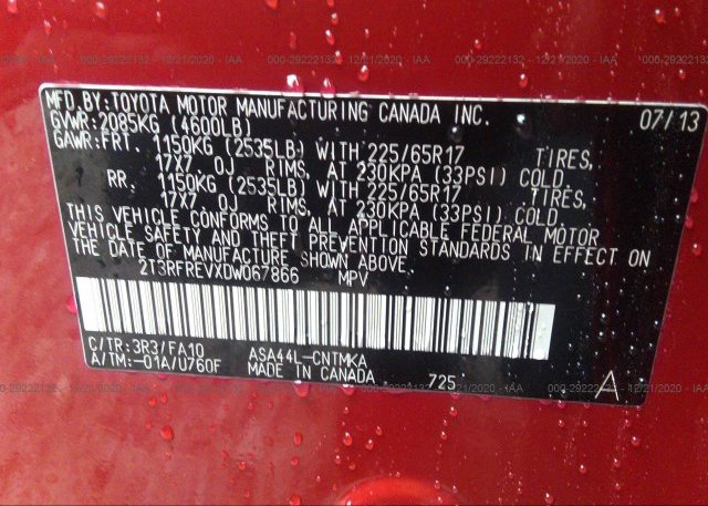 2T3RFREVXDW067866 2013 TOYOTA RAV4