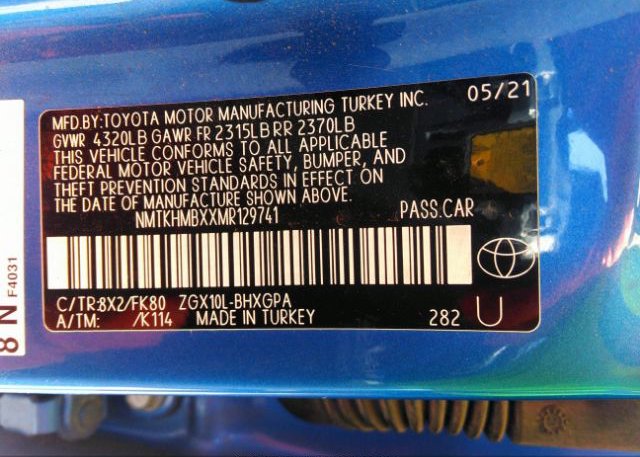 2021 TOYOTA C-HR(VIN: NMTKHMBXXMR129741