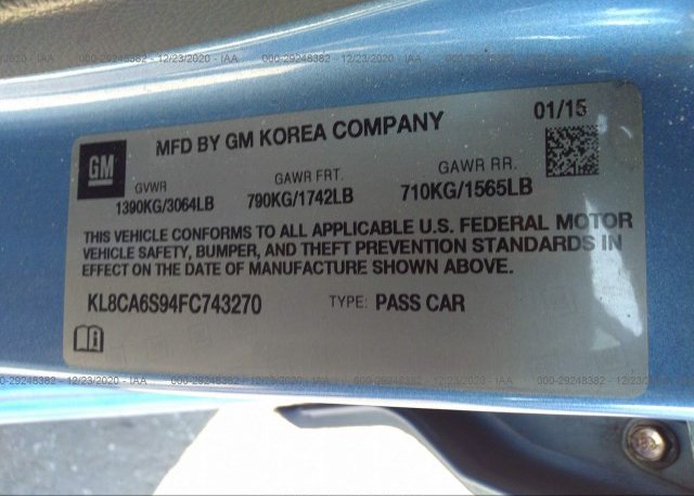KL8CA6S94FC743270 2015 CHEVROLET SPARK