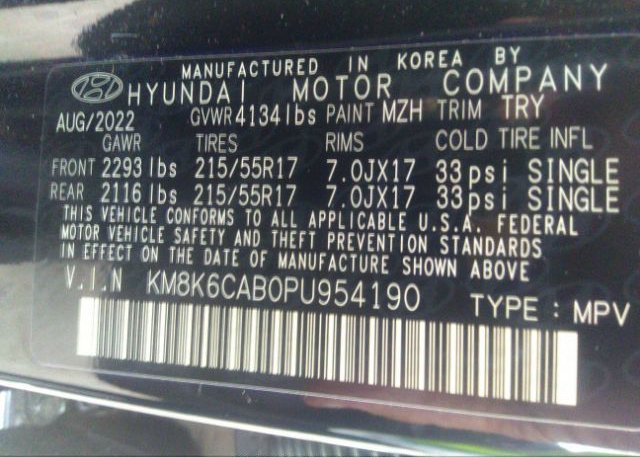 2023 HYUNDAI KONA(VIN: KM8K6CAB0PU954190