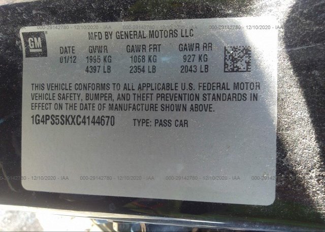 1G4PS5SKXC4144670 2012 BUICK VERANO